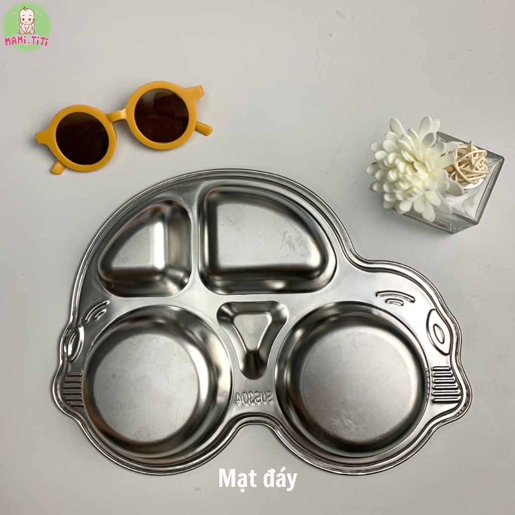 khay ăn dặm cho bé inox 304, khay ăn dặm hình oto cho bé