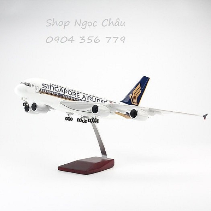 Máy bay mô hình  tĩnh A380 Singapore 47cm có bánh xe và led