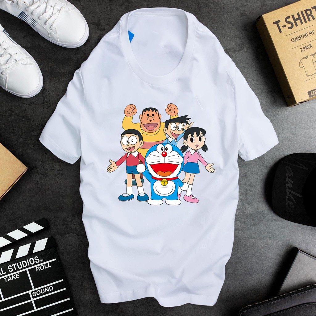 ÁO PHÔNG TAY NGẮN CỔ TRÒN DORAEMON IN HÌNH HOẠT HÌNH KHÔNG AI CÓ VẢI COTTON CHO GIA ĐÌNH - 240