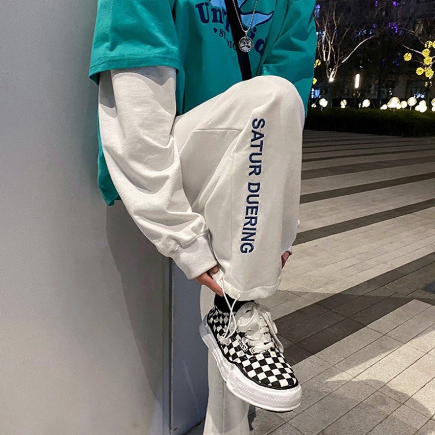 Quần Ống Rộng Nam Nữ Unisex - Kiểu Dáng Thể Thao Ulzzang - Dây Rút Ở Gấu Quần - 3 Màu Đen Trắng Hồng
