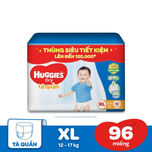 Tã quần Huggies Dry Tràm Trà Tự Nhiên MEGA JUMBO M120+6 / L108+6 / XL96 / XXL84 miếng