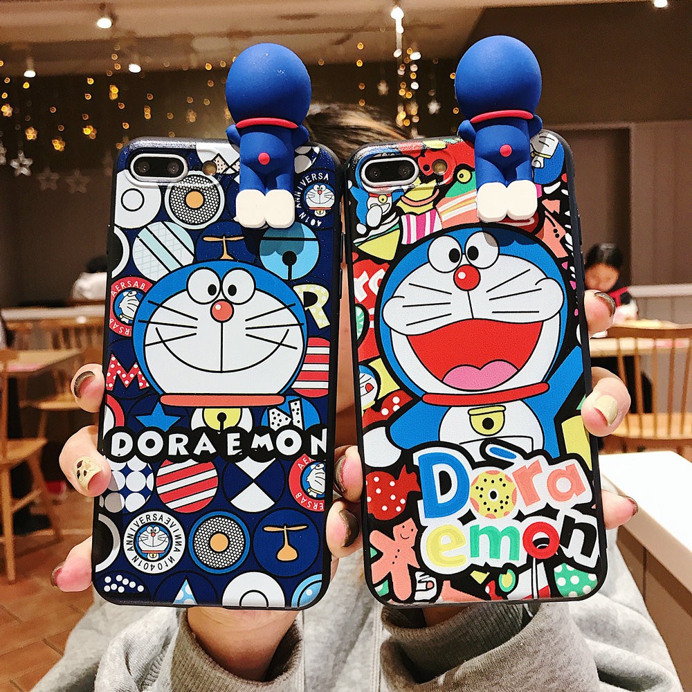 iPhone 11 Pro Max X Xs XR 6 6s 7 8 Plus 6+ 6s+ 7+ 8+ Deraemon Cartoon Enboss Cover Phone Back Cover Casing+Stand+Lanyard YKHP 05