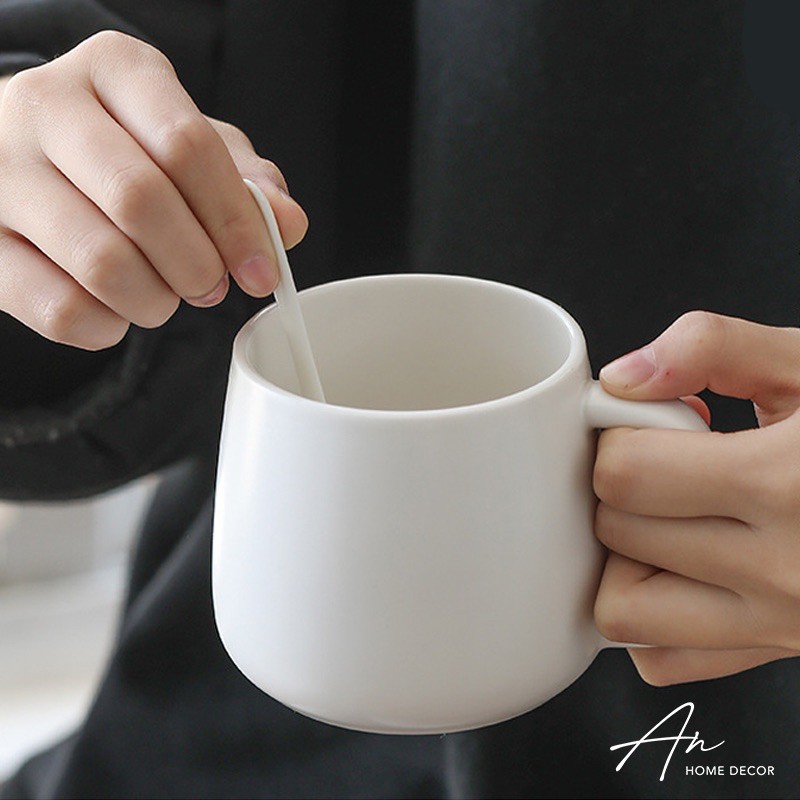 Cốc gốm sứ cafe cà phê uống nước nắp tre thìa sứ 350ml | BigBuy360 - bigbuy360.vn