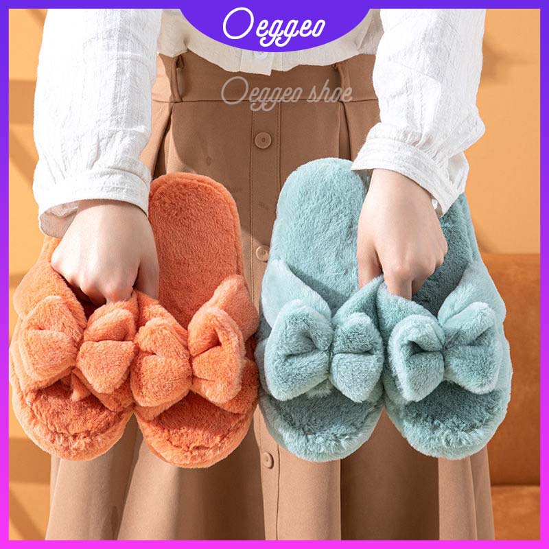 Oeteo Dép Bông Đi Trong Nhà Thắt Nơ Xinh Xắn Cho Nữ