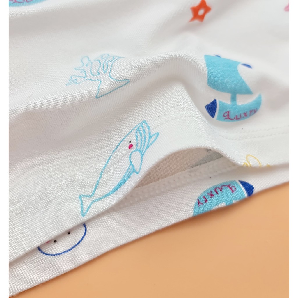 Bộ cộc cài vai ngắn tay hoạ tiết cho bé - Vải sợi tre thương hiệu Luxry