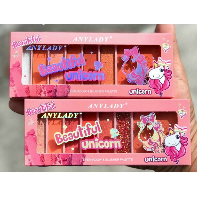 Bộ trang điểm 6 ô phấn mắt + 1 ô má hồng nhũ lì siêu đẹp Any Lady  Beautiful Unicorn No. 818