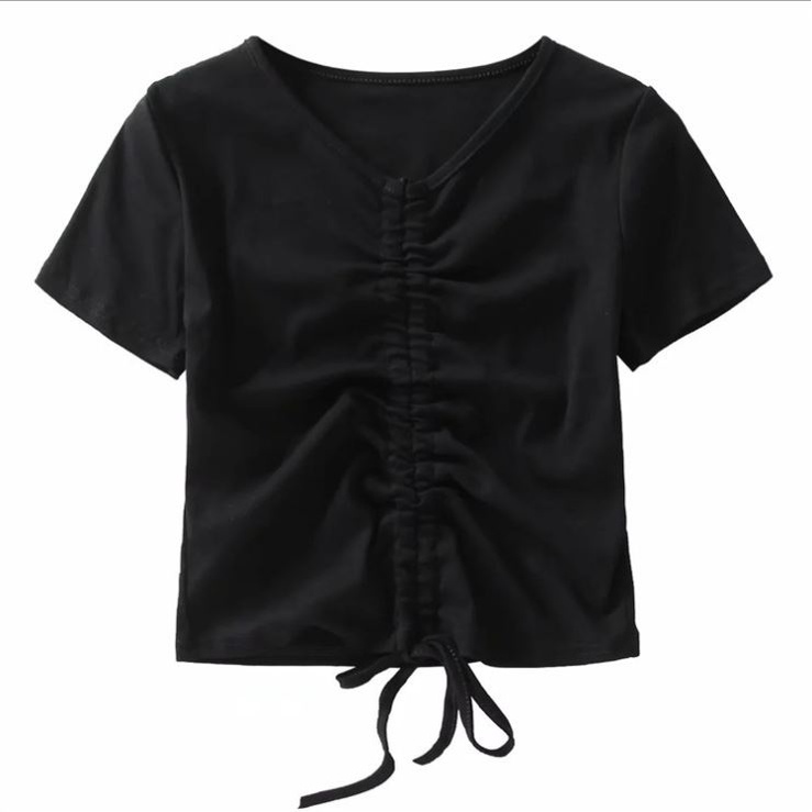 Áo croptop rút dây tay ngắn 💖YC Fashion💖 Áo thun croptop cổ tim chất thun co giãn cá tính ôm sexy màu đen trắng SP20