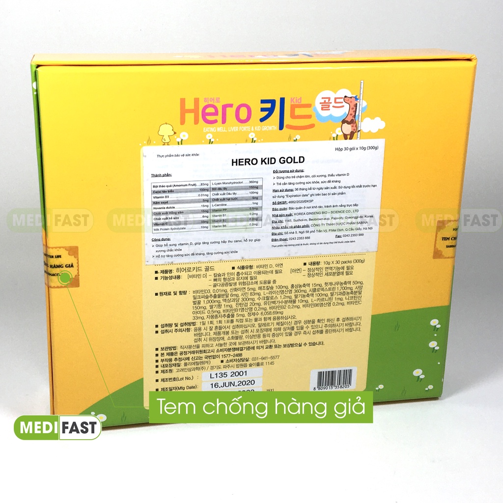 Siro ăn ngon cho bé Hero kid Gold cho trẻ chậm lớn, còi xương, thiếu vitamin D - Nhập khẩu từ Hàn Quốc Hero Kid