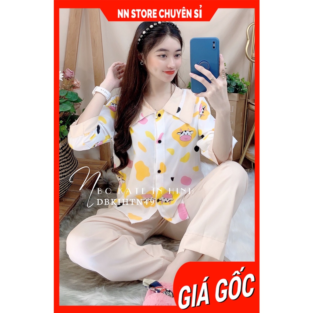 Đồ bộ nữ mặc nhà cổ tiểu thư chất kate mềm in hình dễ thương DBKTN49