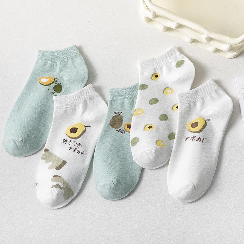 [ ĐƯỢC CHỌN MẦU ] Set tất cổ ngắn họa tiết bơ, tất ngắn cổ dệt kim TN308