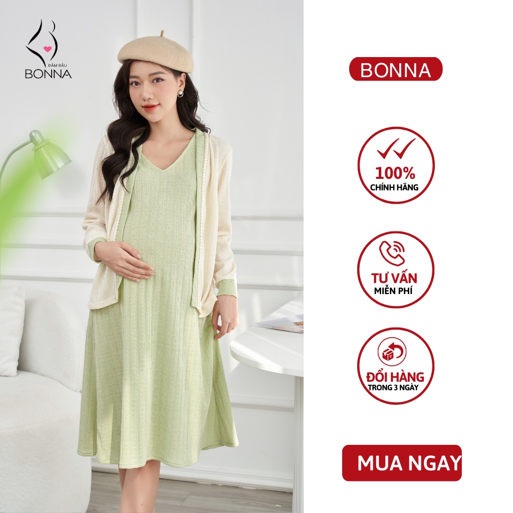 Đầm bầu mùa đông BONNA chất liệu len cao cấp mềm mịn, set gồm váy và áo khoác ngoài thiết kế trẻ trung, xinh xắn VS239