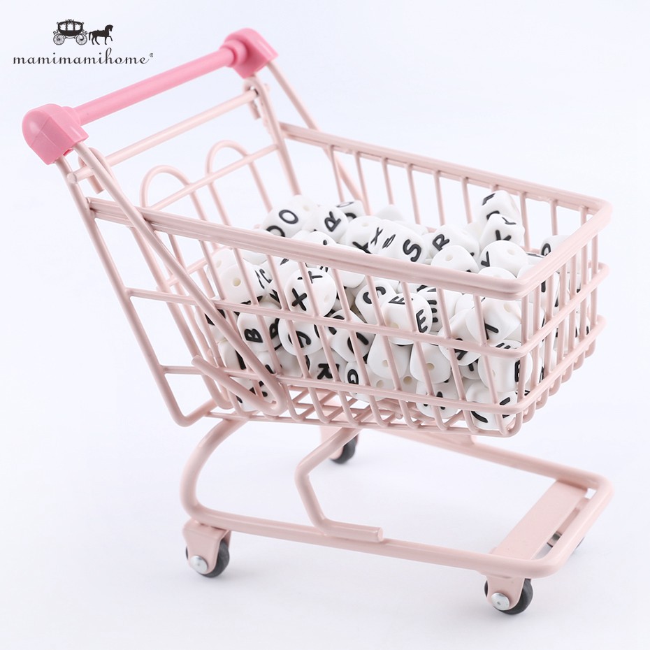 Set 26 Hạt Silicone Xâu Chuỗi 10mm / 12mm Có Chữ Cái Làm Đồ Chơi Ngậm Cắn Cho Bé