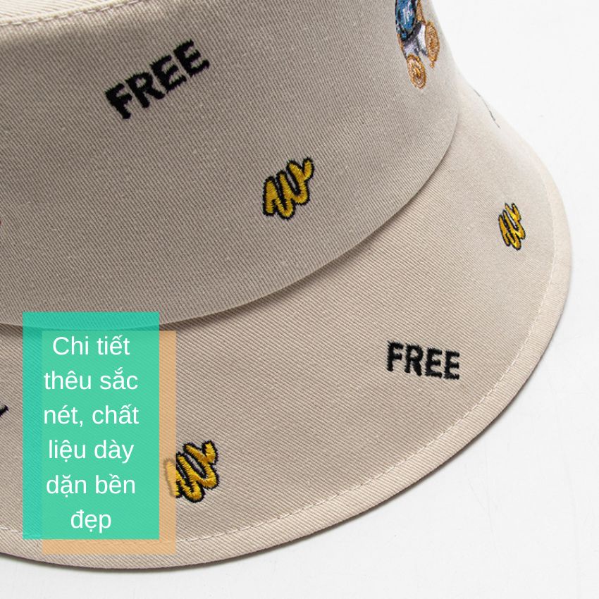Mũ Bucket vải thêu gấu Teddy