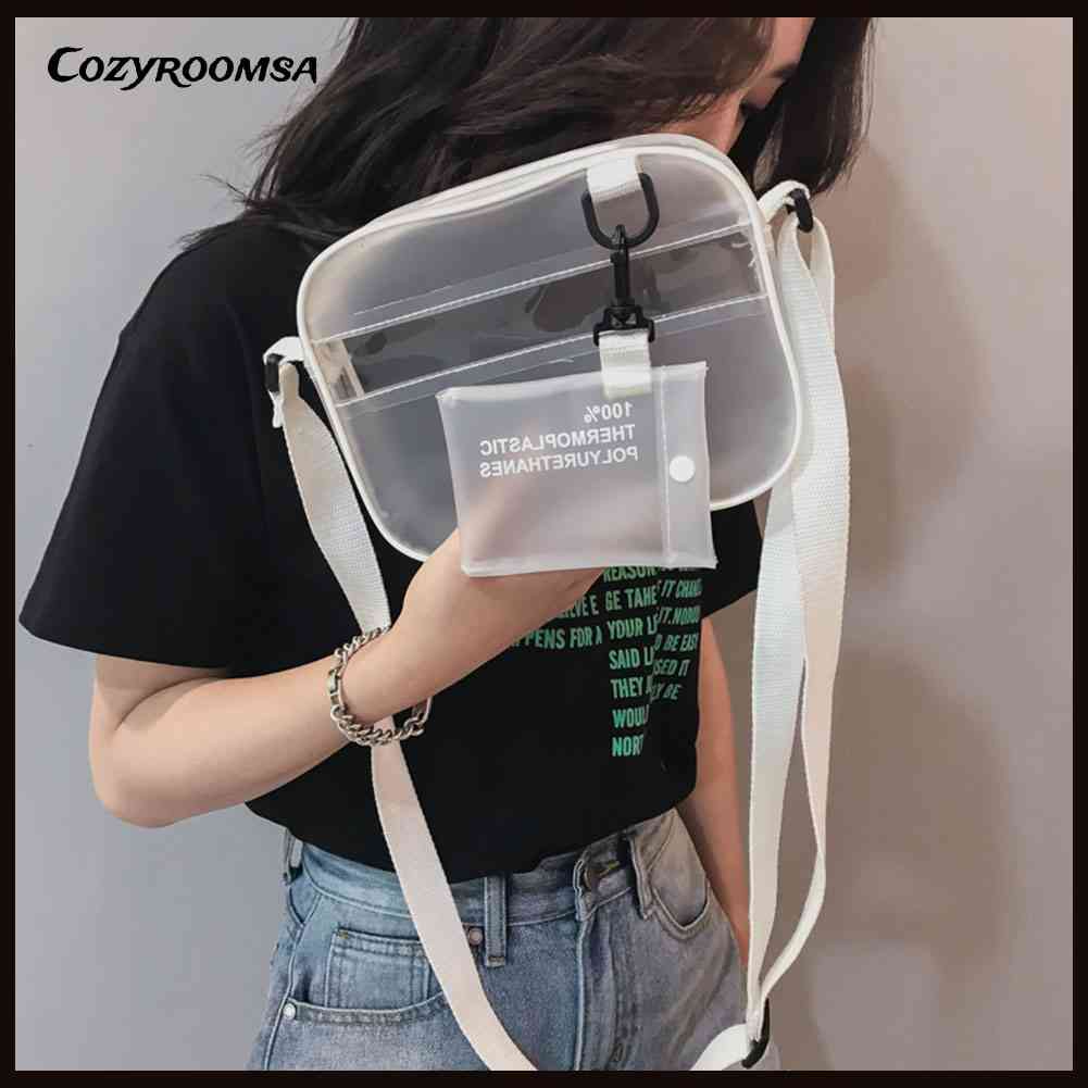 Túi Đeo Chéo Mini Bằng PVC Trong Suốt Phối Khóa Kéo Thời Trang Cho Nữ