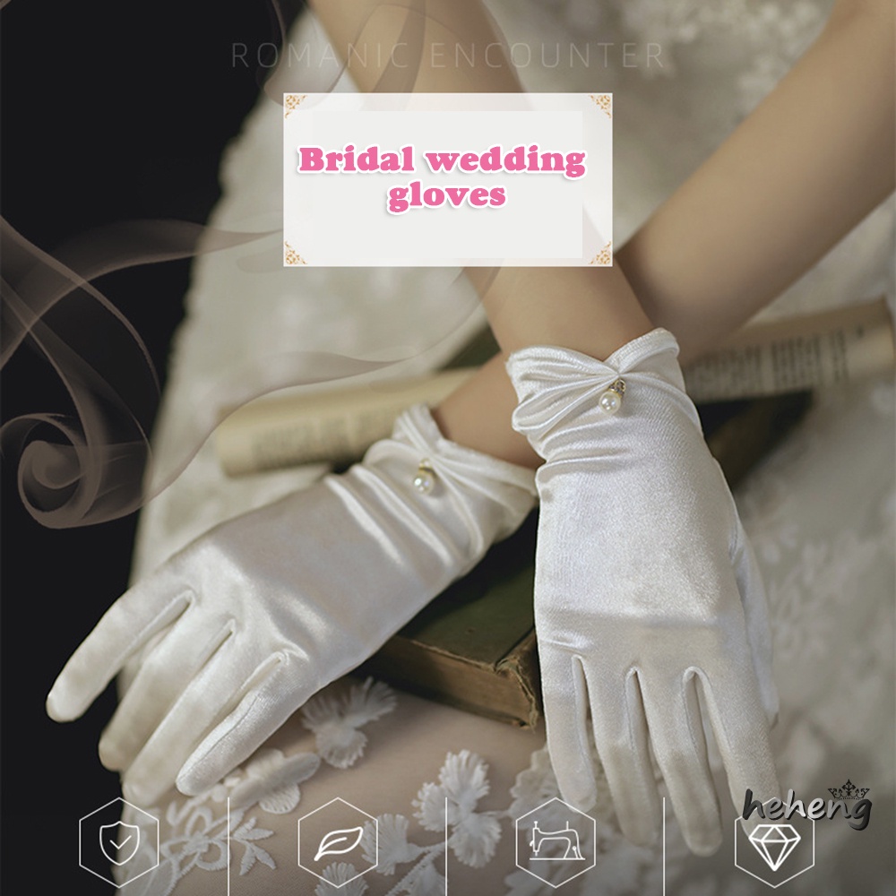 1 Đôi Găng Tay Satin Ren Ngắn Mềm Mại Sang Trọng Cho Cô Dâu