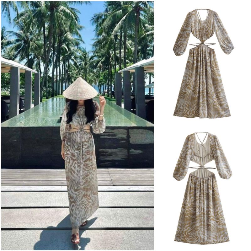 ĐẦM HỌA TIẾT DÁNG DÀI ĐAN DÂY LƯNG ZR XUẤT TQXK