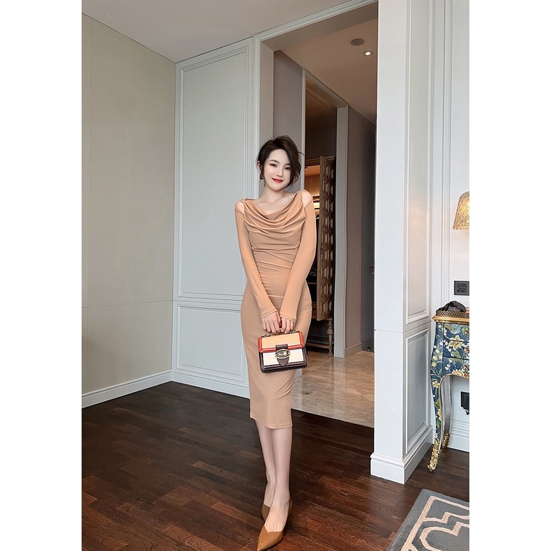 ZYHT Đầm Dạ Hội Dáng Dài Ôm Sát Phong Cách Vintage Hàn Quốc 10045