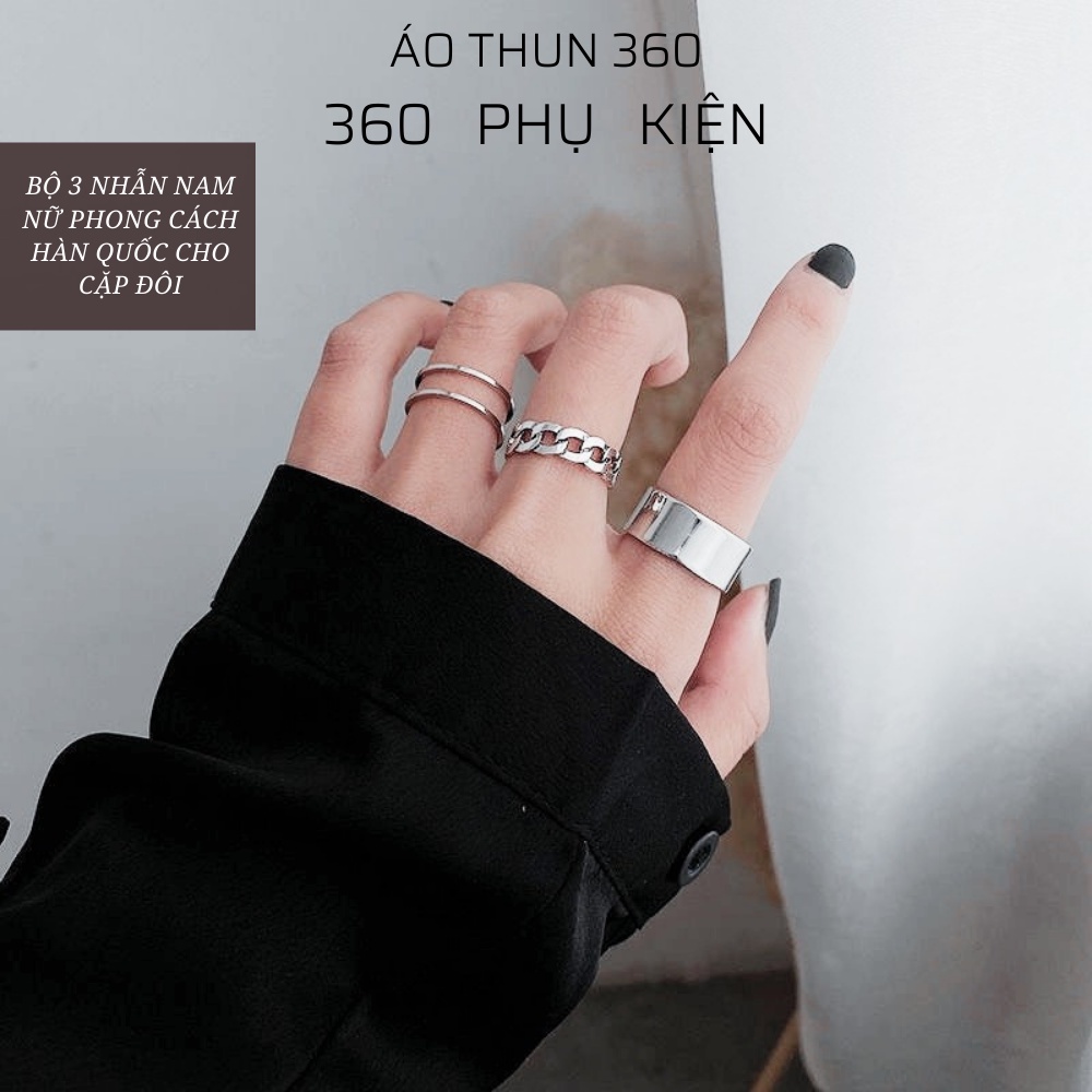 Bộ Nhẫn Thiết Kế Đơn Giản Tùy Chỉnh Kích Thước Vừa Mọi Size Tay Unisex Nam Nữ Phong Cách Cool Ngầu