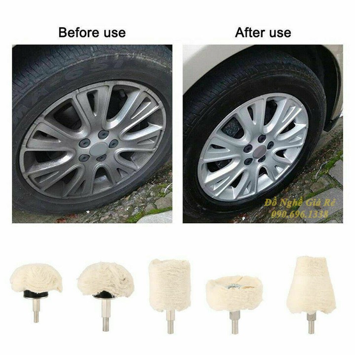 Bộ đầu chổi đánh bóng kim loại inox gắn máy khoan, phớt đánh bóng, vải bông đánh bóng - dùng làm đẹp xe và trang sức