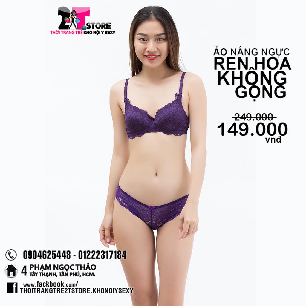 Áo Nâng Ngực Cotton Không Gọng Phối Ren (Tím)
