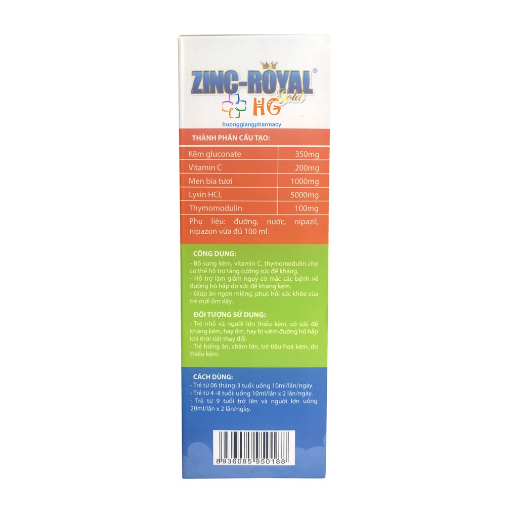 Kẽm Zinc royal gold kẽm cho bé zin c lysine ăn ngon thymomodulin tăng đề kháng cho bé Hộp 20 ống