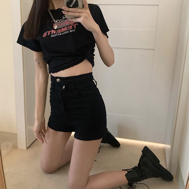 Quần Đùi denim Lưng Cao Phong Cách retro Hàn Quốc Cho Nữ