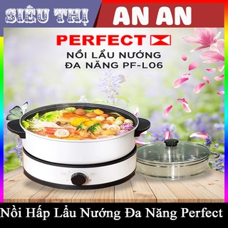 Nồi lẩu nướng đa năng perfect pf-l06 4 lít công suất 1350w rán, lẩu, xào, hấp,… tặng 1 xửng hấp inox 26cm bảo hành 12 t