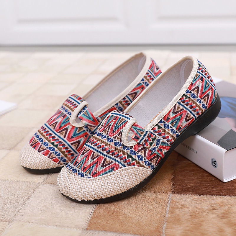Giày Lười Canvas Lanh Họa Tiết Thổ Cẩm Thời Trang Cho Nữ