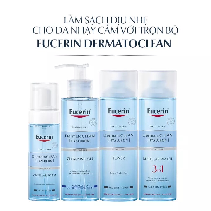 Nước tẩy trang cho da nhạy cảm Eucerin DermatoClean Hyaluron Micellar Water 3 In 1