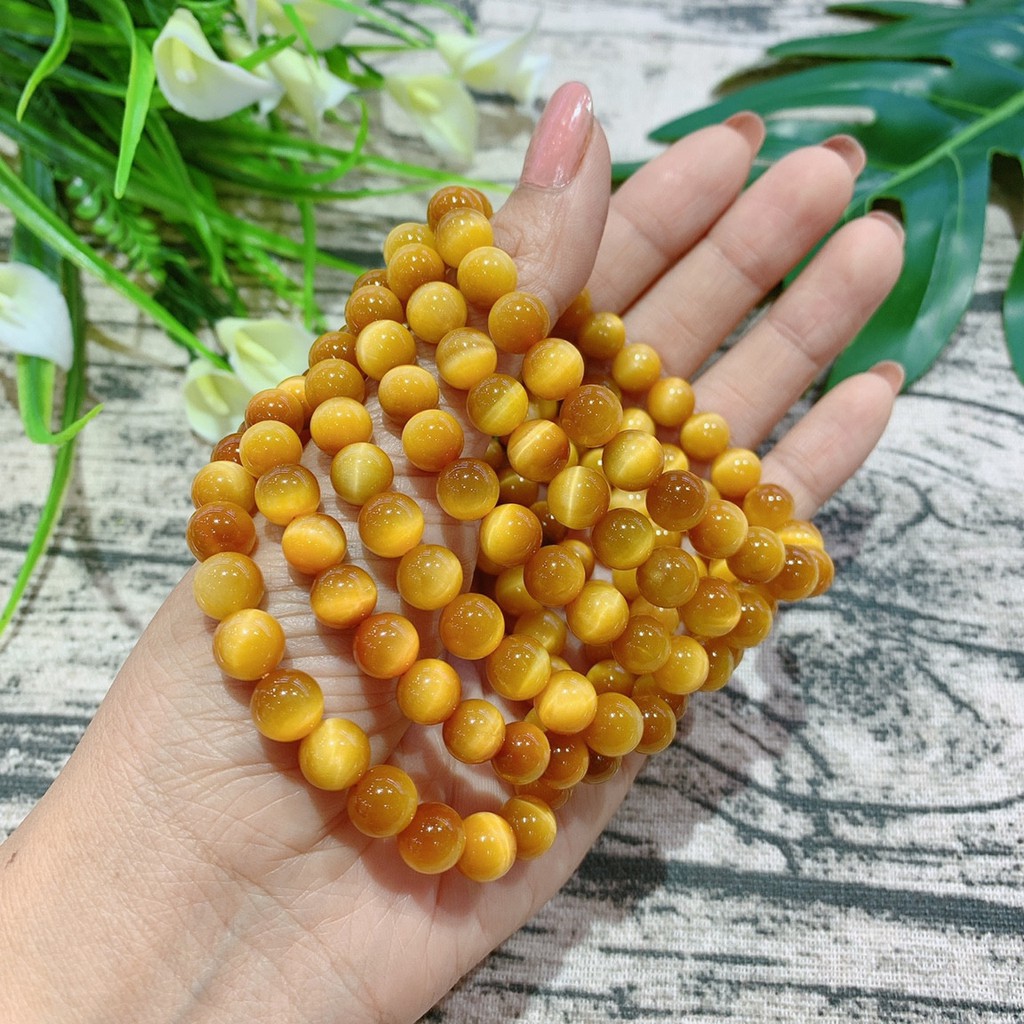 Vòng tay Phong Thủy đá Mắt Hổ Vàng Tâm hàng loại A thiên nhiên Tặng kèm hộp đựng - Hợp mệnh Kim, Thổ