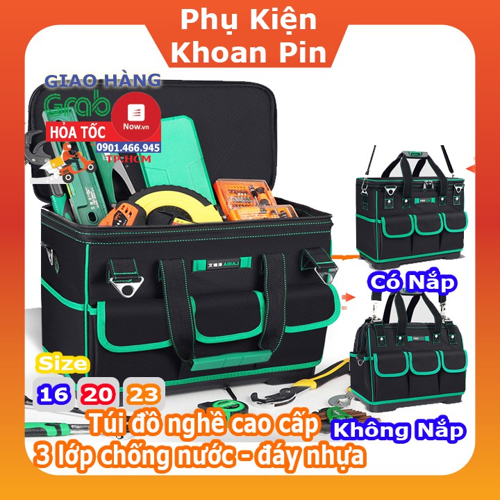 TẶNG HỘP ĐỰNG VÍT Túi đựng đồ nghề thi công Đế Cứng, Chịu Nước  Size 16,20 Túi Đựng Dụng Cụ Cho Các Bác ( P217)