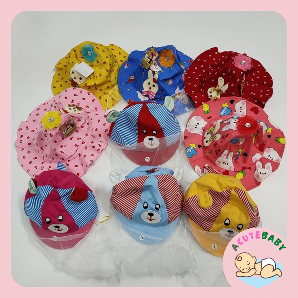 Mũ sơ sinh cho bé trai gái kèm khăn voan nón chắn gió chắn bụi - VUBABY