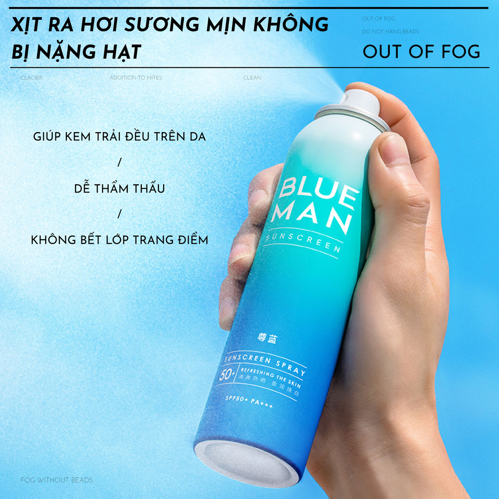 Xịt Chống Nắng Cho Nam BLUEMAN  Nâng Tone Da SPF 50+ Không Cồn &amp; Kiềm Dầu (99ml) ZL145