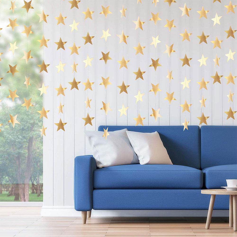 4M Star Glitter Garlands Decoration Party Hanging Paper Stars Garland Banner Birthday Wedding Christmas Party Decoration