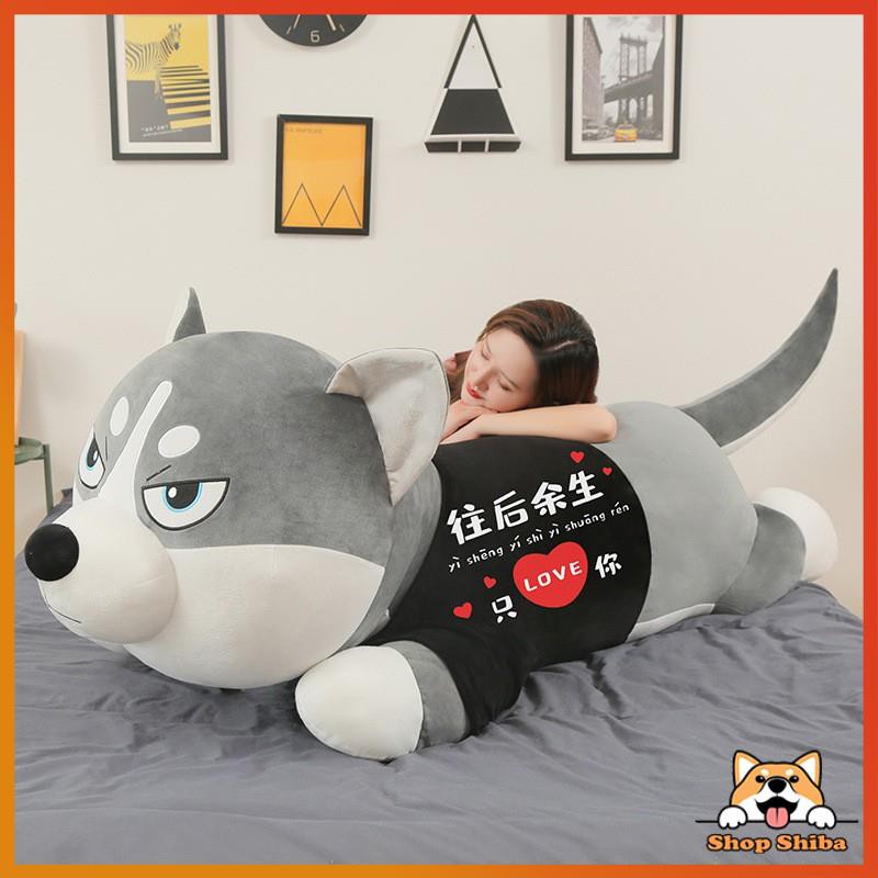 Gấu Bông Chó Husky 1M3 Béo Bự - Chất Nhung Mềm Mịn Co Giãn 4 Chiều