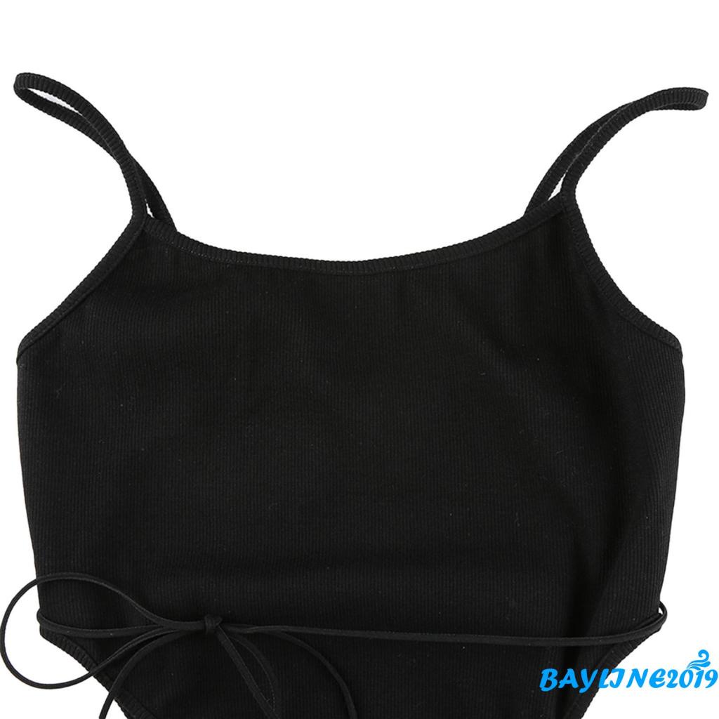 Bộ áo liền quần cổ chữ U không tay màu sắc đơn giản thời trang mùa hè dành cho nữ