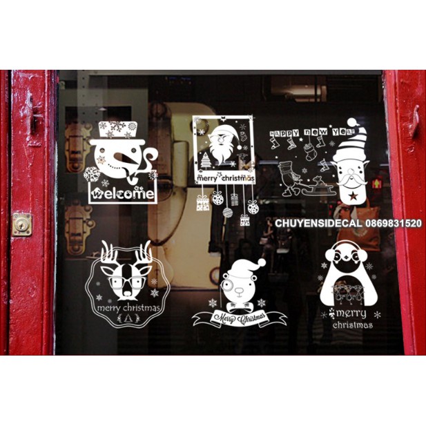 Decal trang trí tường Noel - 6 Khung Trắng họa tiết gáng sinh