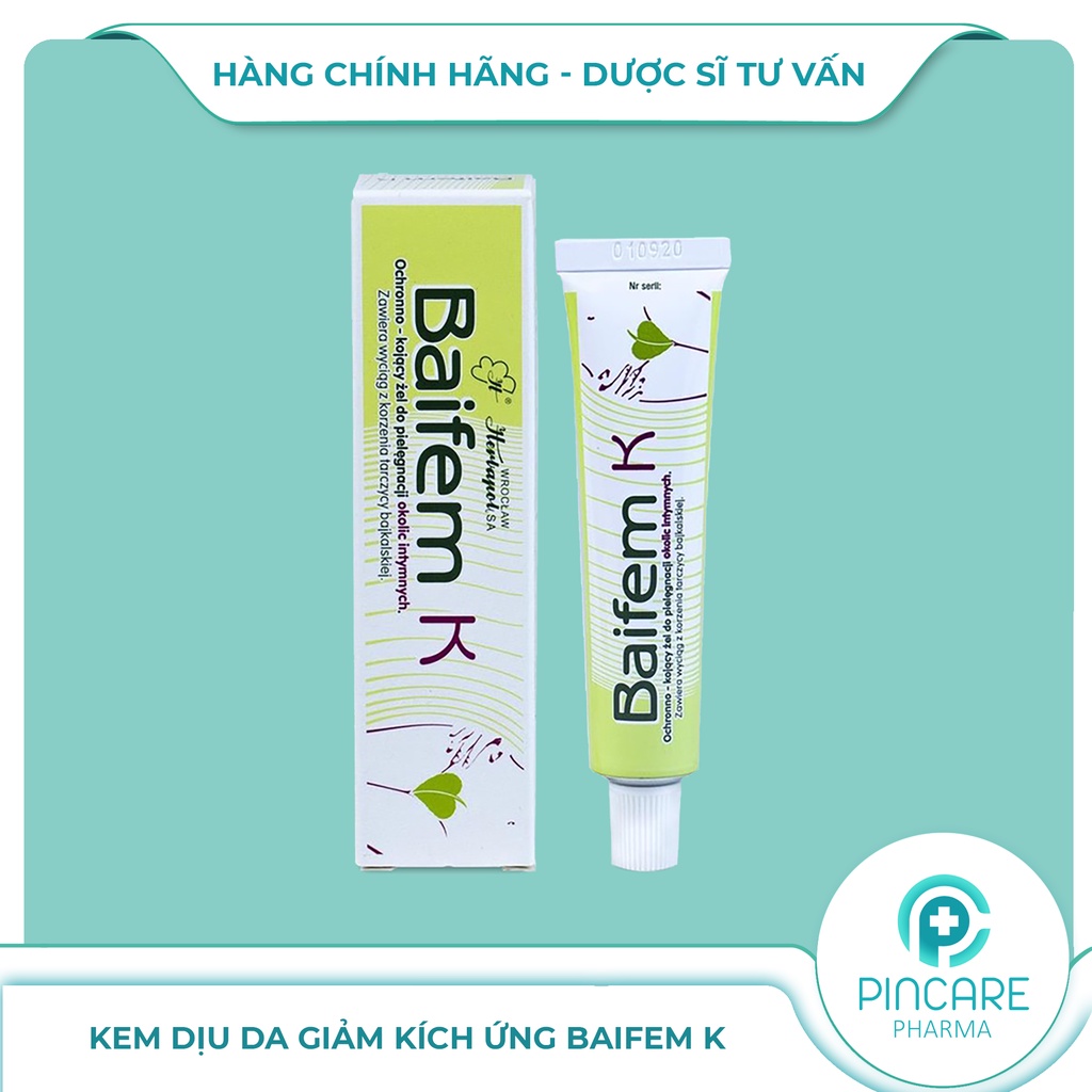 Gel dưỡng Hoàng Cầm BAIFEM K 15g giảm ngứa, mẩn đó giúp làm dịu da - Hàng chính hãng - Nhà thuốc Pincare