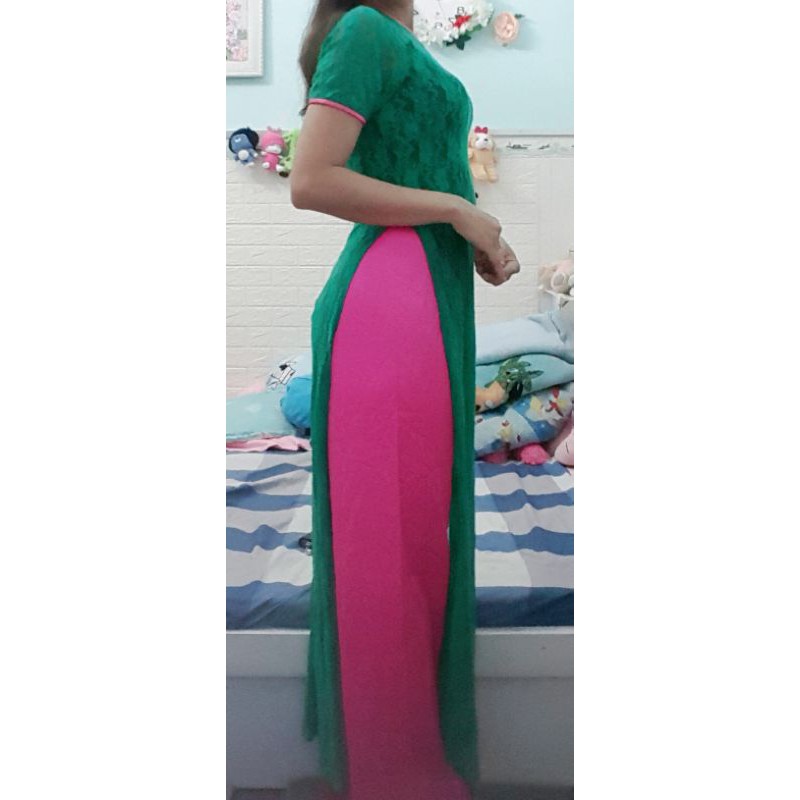 Thanh lý bộ áo dài ren xanh eo 75cm trở lại , kèm quần
