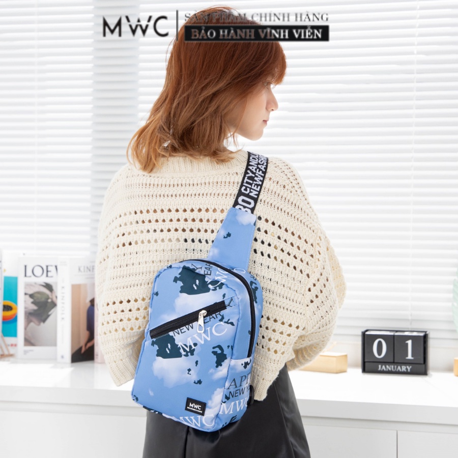 Balo MWC 0815 - Túi Đeo hông unisex, Túi Đeo Chéo Mini Vải Canvas Họa Tiết 2 Ngăn Thời Trang