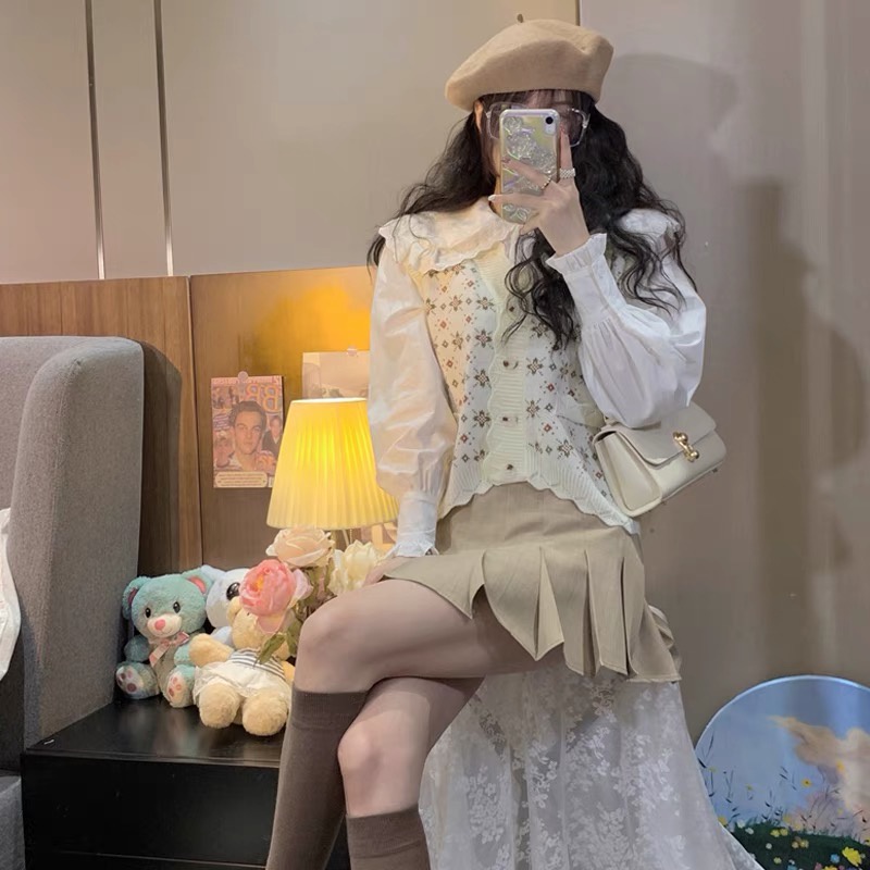 áo gile len hoạ tiết hoa
