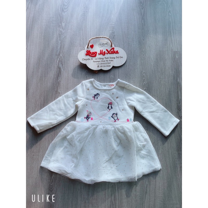 Váy trắng tay dài nỉ bông Dpam bé gái