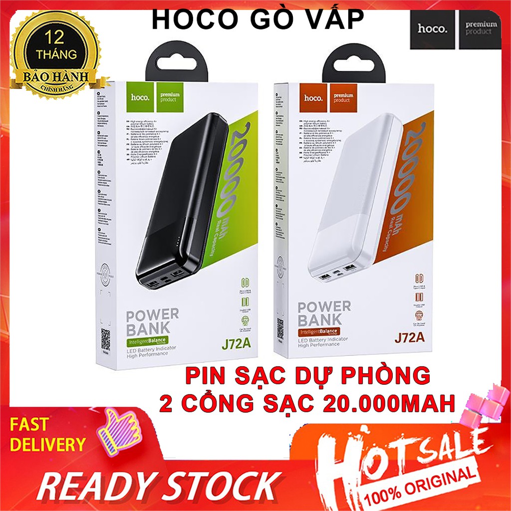 ✅Mẫu Mới✅ Pin Sạc Dự Phòng 2 Cổng USB Sạc Nhanh 2A Hoco J72 J72A dung lượng 10000mAh / 20000mAh Chính Hãng BH 1 NĂM