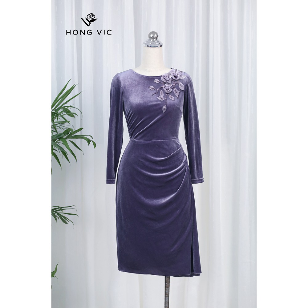 Đầm kiểu nữ thiết kế Hongvic nhung tím DL256