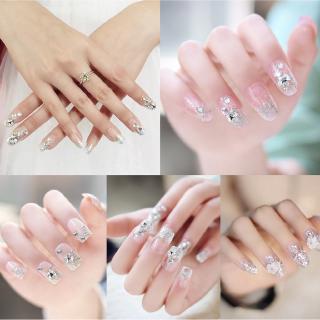 Set 24 móng tay giả họa tiết hoa đính đá 20 mẫu lựa chọn