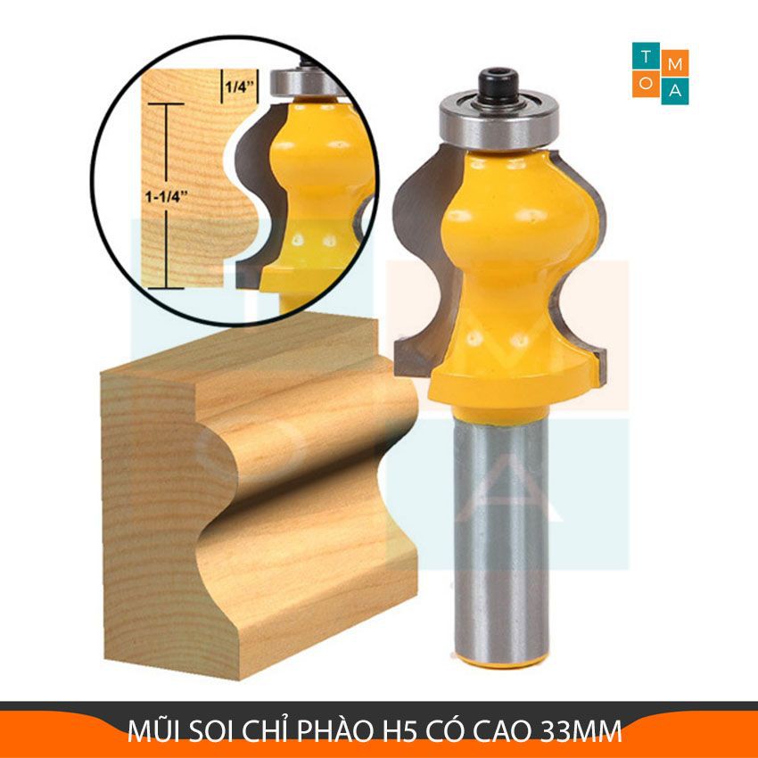 MŨI SOI CHỈ PHÀO H5 CAO 33MM - MŨI PHAY GỖ CỐT 12.7MM