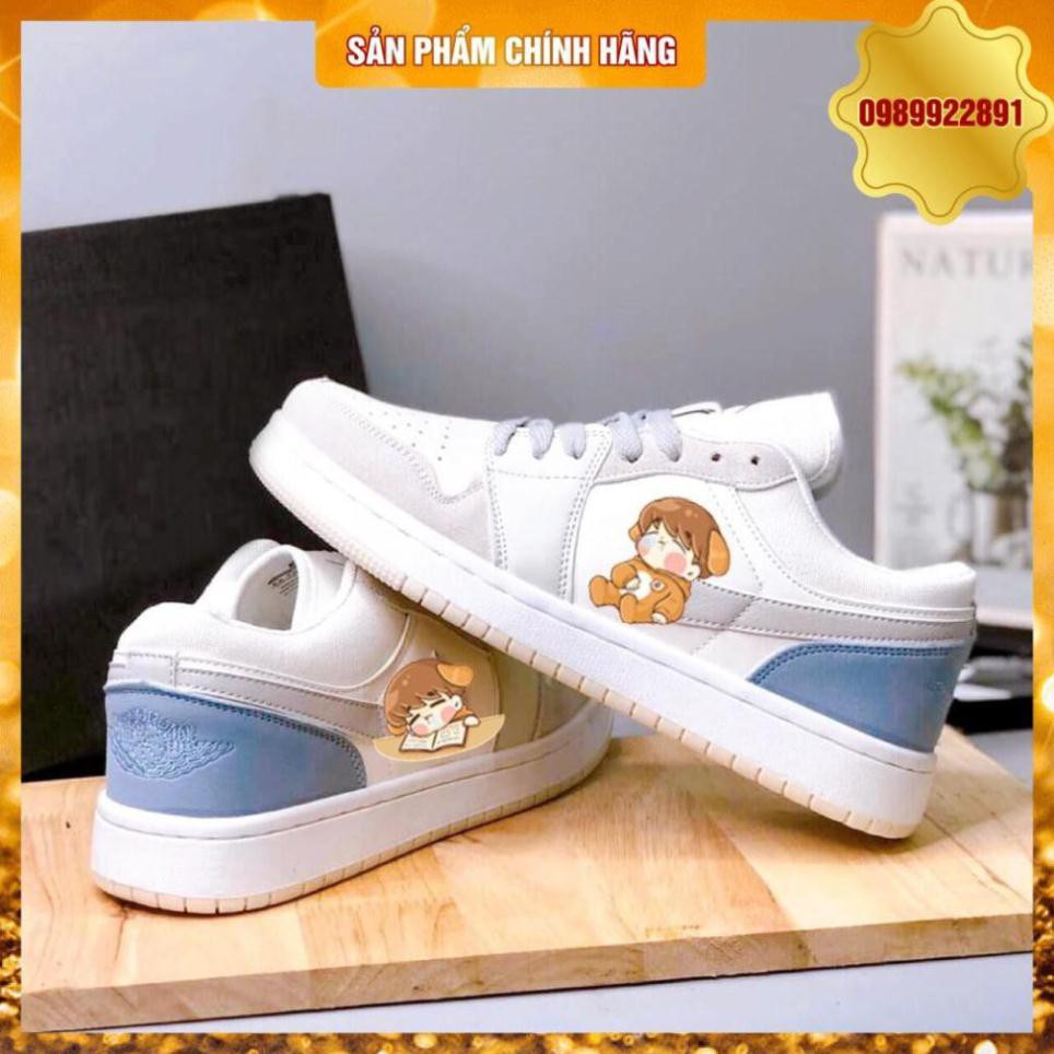 Giày thể thao nam nữ Jd1 da PU, trắng xám, gót da lộn xanh rất dễ phối đồ | BigBuy360 - bigbuy360.vn