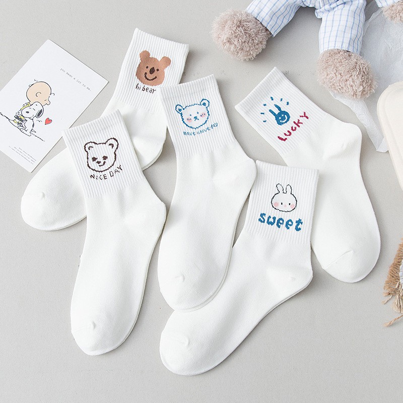 Vớ gấu Hi Bear nền trắng cổ cao