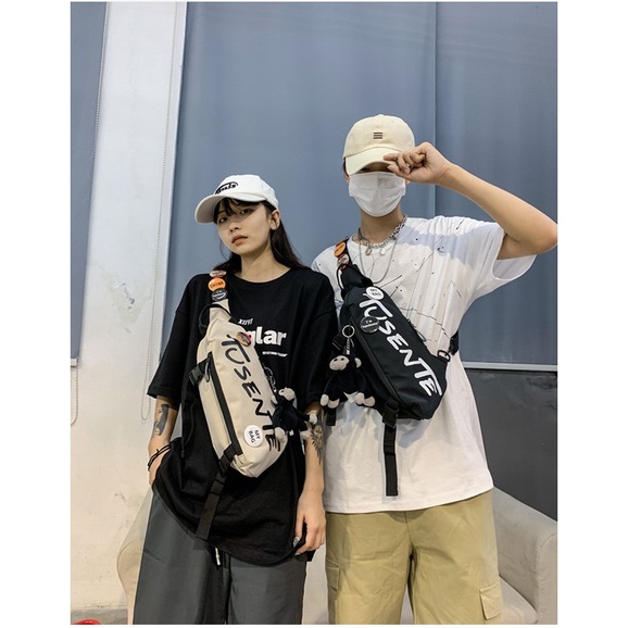 Túi đeo chéo nam nữ thời trang unisex kèm móc khóa bò sữa | BigBuy360 - bigbuy360.vn