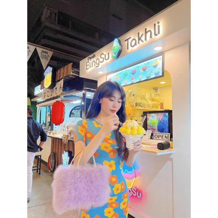 Đầm tay ngắn ôm body in hình bông hoa toàn đầm chất thun gân